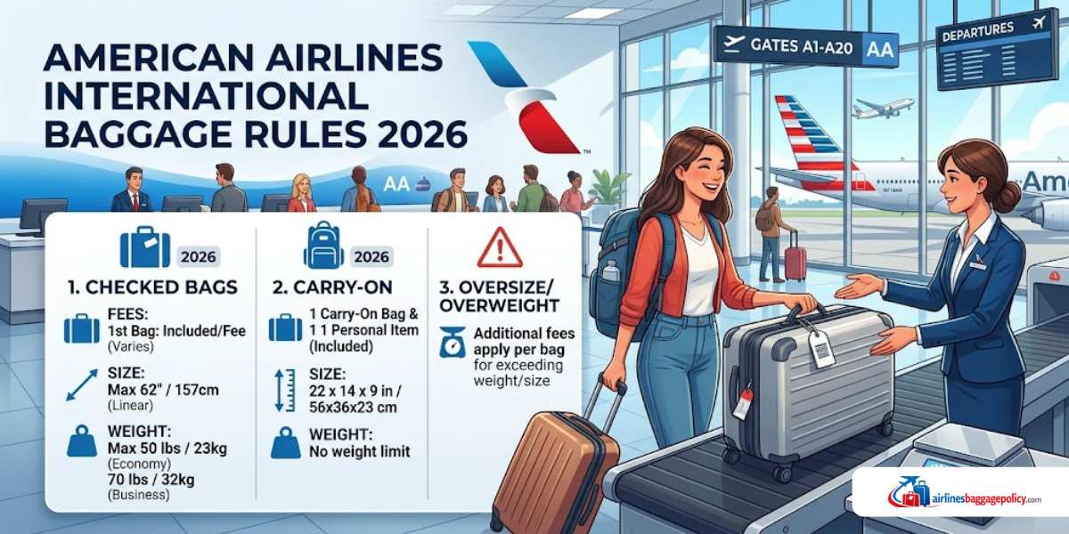You are currently viewing American Airlines International Baggage Rules 2026: Fees, Size & Weight Limits