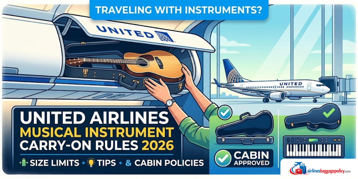 You are currently viewing United Airlines Musical Instrument Carry-On Rules 2026: Size Limits, Tips & Cabin Policies